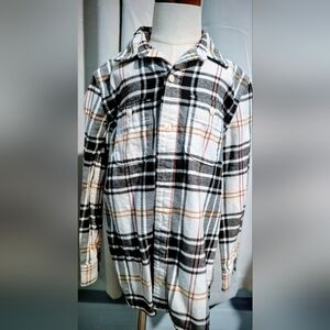 GAP Kids Organic Cotton Cream and Brown Plaid Button Down Shirt